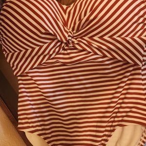 Red and white swimsuit.